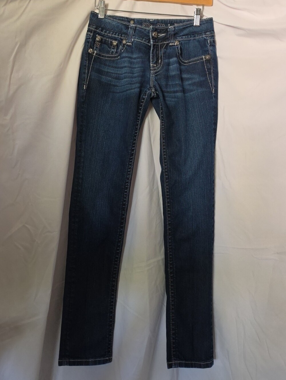 Miss Me Dark Blue Skinny Jeans with Contrast Stitching